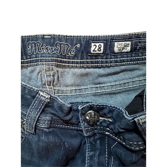 Miss Me Fleur De Lis Dark Wash Low Rise Skinny Jeans Size 28 JP5182G - Picture 3 of 10